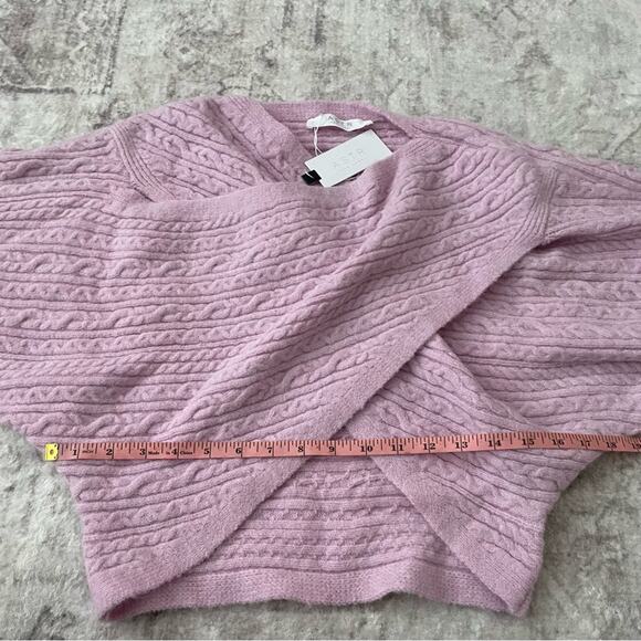 Astr The Label Mariana Cable Knit Fuzzy Wrap Sweater Pink Large New - Picture 10 of 13